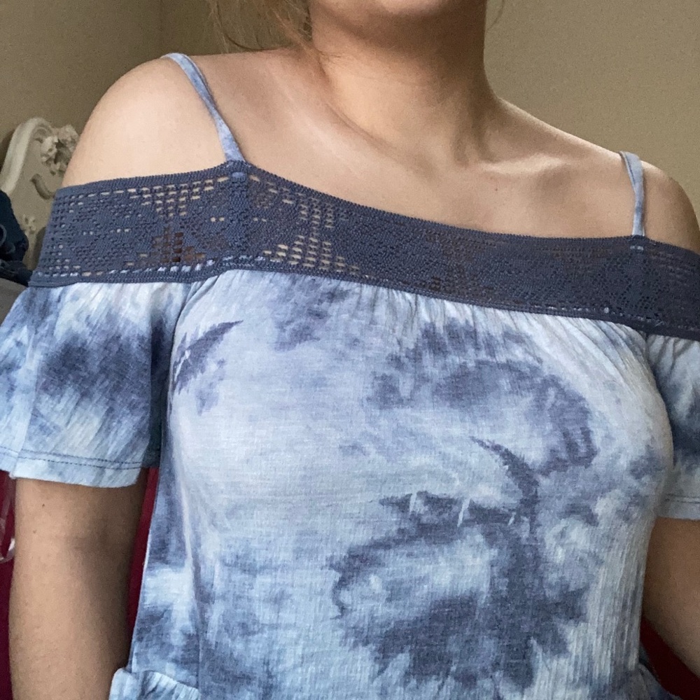 Blue Marble off the shoulder top